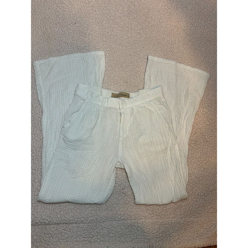 Coastal Cowgirl White Cotton Crinkle Gauze Flare Pants Boho M